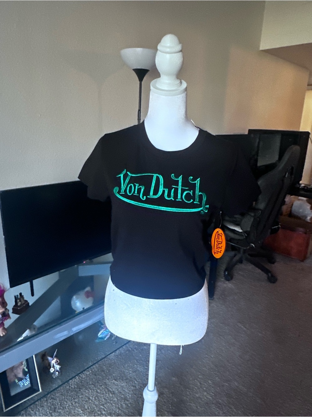 Von Dutch Black Graphic crop top with green logo